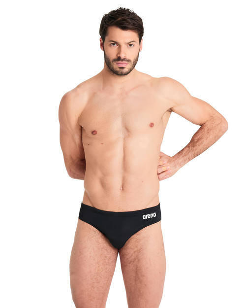 Arena Team Swim Brief Solid | Black White 004773-550 | Front View | Mens Swim Briefs | Topdrawers Swimwear for Men Arena Team Swim Brief Solid | Black White 004773-550 | Front View | Mens Swim Briefs | Topdrawers Swimwear for Men