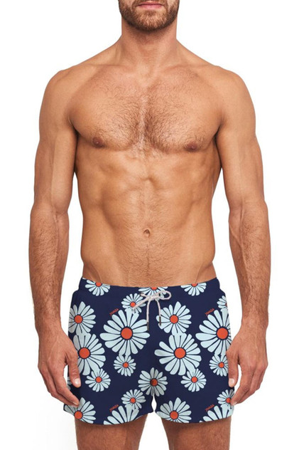 YUASA Swim Short | Lazy Daisy Blue YT-102-163 | Front View | Mens Swim Shorts | Topdrawers Swimwear for Men YUASA Swim Short | Lazy Daisy Blue YT-102-163 | Front View | Mens Swim Shorts | Topdrawers Swimwear for Men