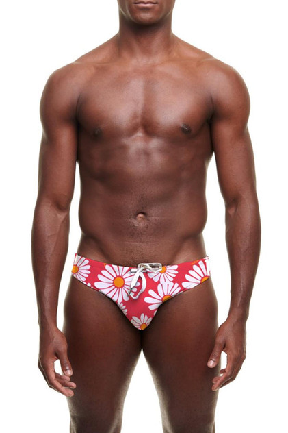 YUASA Slim Swim Brief | Lazy Daisy Red YT-124-162 | Front View | Mens Swim Briefs | Topdrawers Swimwear for Men YUASA Slim Swim Brief | Lazy Daisy Red YT-124-162 | Front View | Mens Swim Briefs | Topdrawers Swimwear for Men