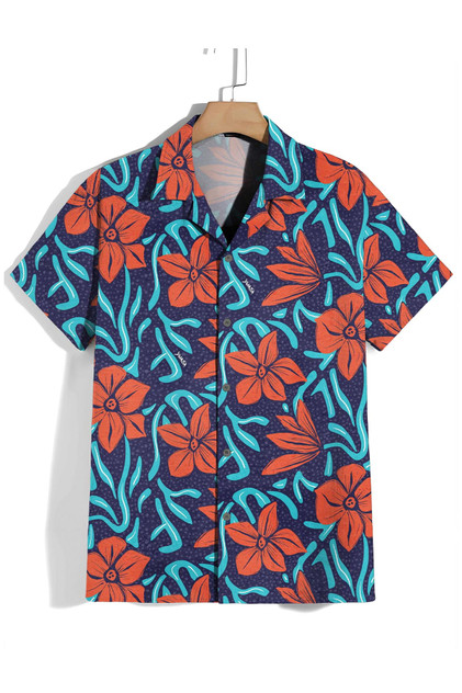 YUASA Resort Shirt | Flower Fields Red Blue YT-001-154 | Front View | Mens Short Sleeve Shirts | Topdrawers Clothing for Men YUASA Resort Shirt | Flower Fields Red Blue YT-001-154 | Front View | Mens Short Sleeve Shirts | Topdrawers Clothing for Men