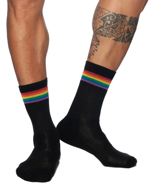 Addicted AD Rainbow Socks | Black AD839 | Front View | Mens Crew Socks | Topdrawers Apparel for Men Addicted AD Rainbow Socks | Black AD839 | Front View | Mens Crew Socks | Topdrawers Apparel for Men