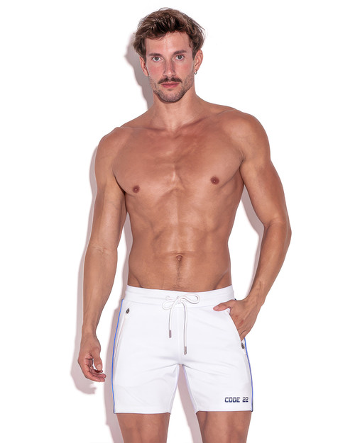 CODE 22 Flux Short | White 9926 | Front View | Mens Athletic Shorts | Topdrawers Clothing for Men
