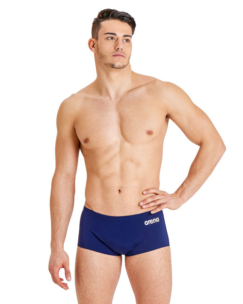 Arena Team Swim Low Waist Short Trunk Solid Navy White 004775 | Front View | Mens Swim Boxers | Topdrawers Swimwear for Men