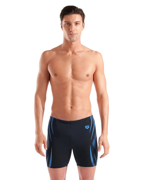 Arena Poseidonia Swim Mid Jammer Black Turquoise 009091 | Front View | Mens Swim Boxers | Topdrawers Swimwear for Men