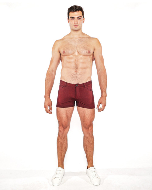 ST33LE Stretch Knit Jeans Shorts 3" Inch | Cranberry ST-1975-15 | Front View | Mens Shorts | Topdrawers Clothing for Men