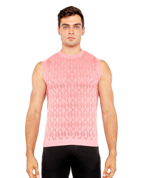 ST33LE Pointelle Knitted Vest | Peach Amber Diamond ST-24301 | Front View | Mens Casual Tops | Topdrawers Clothing for Men