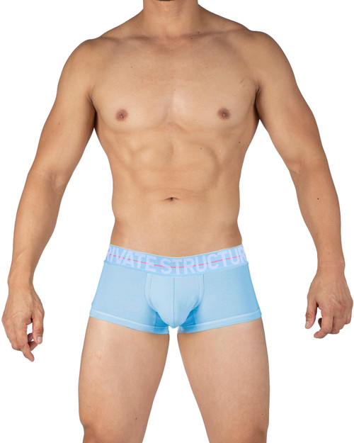 Private Structure MO-Lite Mid Waist Trunk Placid Blue MOUX4103 | Front View | Mens Boxer Briefs | Topdrawers Underwear for Men