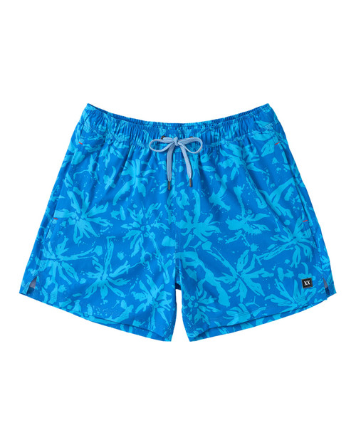 Saxx Oh Buoy 2N1 Volley Swim Short 5 Inch Splash Palms Bold Blue SXSW03L | Front View | Mens Swim Shorts | Topdrawers Swimwear for Men