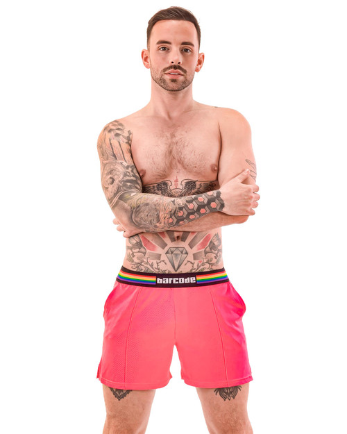 Barcode Berlin Barcode Pride Short Neon Pink 91744 | Front View | Mens Athletic Shorts | Topdrawers Clothing for Men