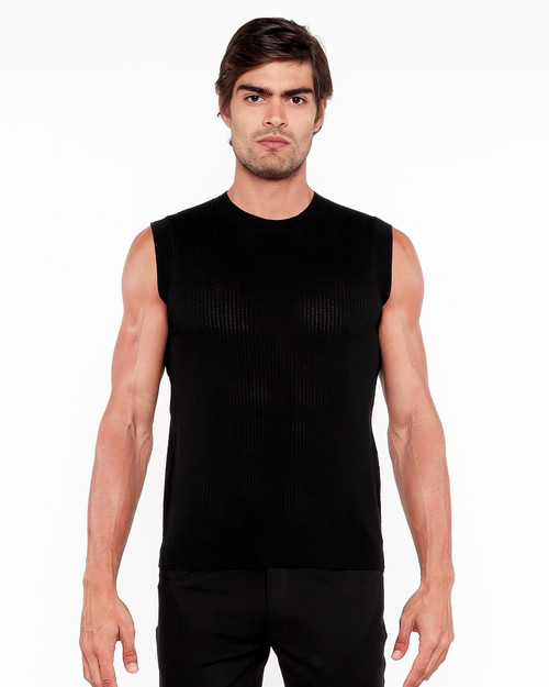 ST33LE Textured Open Knit Vest Midnight ST-24300 | Front View | Mens Casual Tops | Topdrawers Clothing for Men