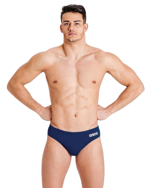 Arena Team Swim Brief Solid Navy White 004773 | Front View | Mens Swim Briefs | Topdrawers Swimwear for Men