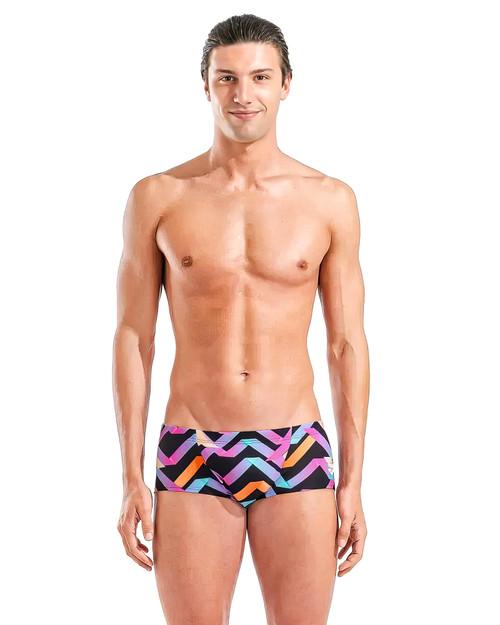 Arena Texture Low Waist Swim Short Black Multi 010731 | Front View | Mens Swim Boxers | Topdrawers Swimwear for Men