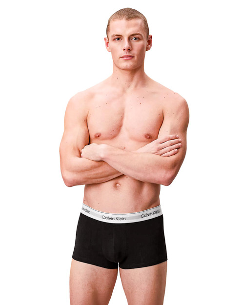 Calvin Klein 3-Pack Icon Cotton Stretch Low Rise Trunk Black NB4389G-UB1 | Front View | Mens Boxer Briefs | Topdrawers Underwear for Men