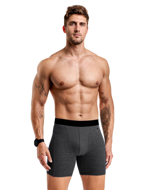 Fabletics The Blueprint Boxer Brief | Black Heather FLAP-MFA001 | Front View | Mens Boxer Briefs | Topdrawers Underwear for Men