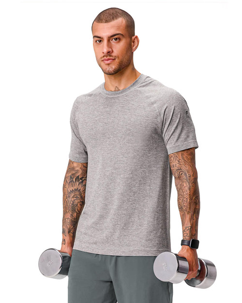 Fabletics The Training Day Tee | Mid Grey Heather FLAP-MFT006 | Front View | Mens T-Shirts | Topdrawers Clothing for Men