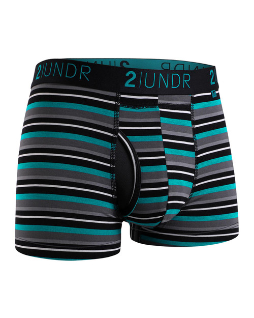 2UNDR Swing Shift Trunk Teal Stripe 2U01TR | Front View | Mens Boxer Briefs | Topdrawers Underwear for Men