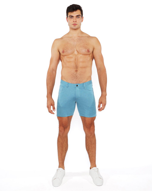 ST33LE Stretch Knit Jeans Shorts Oasis Teal ST-1932 | Front View | Mens Shorts | Topdrawers Clothing for Men