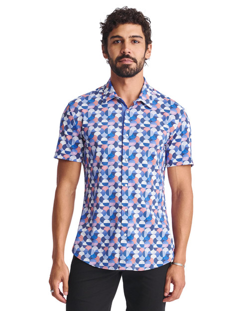 Postmarc S S Performance Stretch Shirt Purple Wisteria Swirls PM-76110 | Front View | Mens Short Sleeve Shirts | Topdrawers Clothing for Men