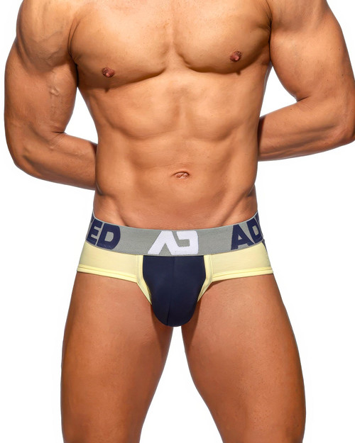 Addicted Baby Yellow Panels Brief | Navy AD2343 | Front View | Mens Briefs | Topdrawers Underwear for Men