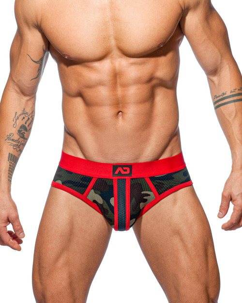 Addicted Camo Stripe Brief | Red AD764 | Front View | Mens Briefs | Topdrawers Underwear for Men