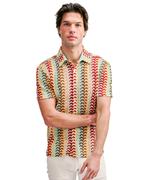 ST33LE Vertical Arrow Stripe Short Sleeve Shirt Mirage Yolk ST-24072 | Front View | Mens Short Sleeve Shirts | Topdrawers Clothing for Men