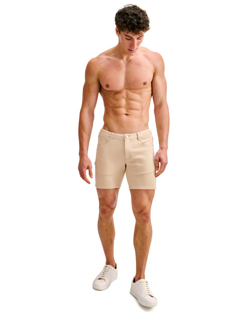 ST33LE Stretch Knit Jeans Shorts Crust ST-1932 | Front View | Mens Shorts | Topdrawers Clothing for Men