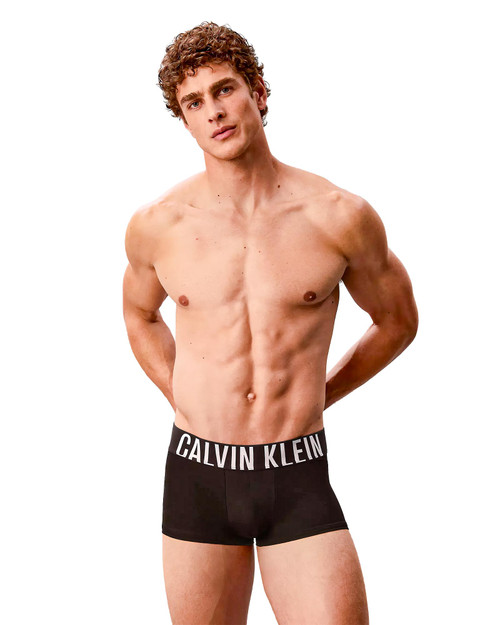 Calvin Klein 3-Pack Intense Power Microfiber Low Rise Trunk Black Sugar Pink Deep Lichen Green NB3611G-58O | Front View | Mens Boxer Briefs | Topdrawers Underwear for Men