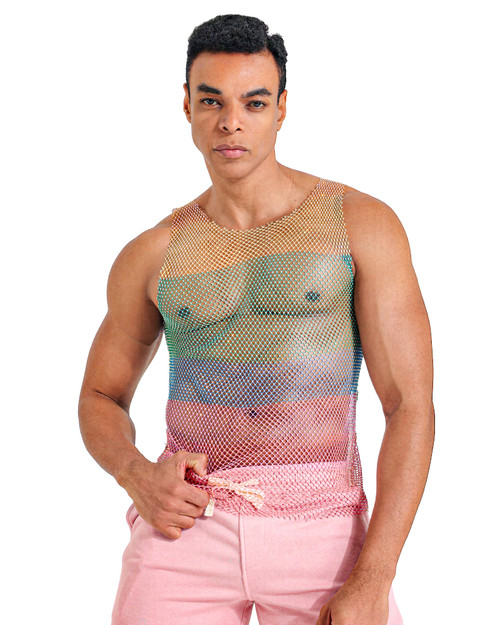Spicy & Shiny Rhinestone Tank Rainbow JS-001 | Front View | Mens Tank Tops | Topdrawers Clothing for Men