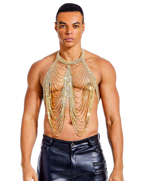 Spicy & Shiny Rhinestone Bodychain Harness JS-012 | Front View | Mens Fetish Body Harnesses | Topdrawers Underwear for Men