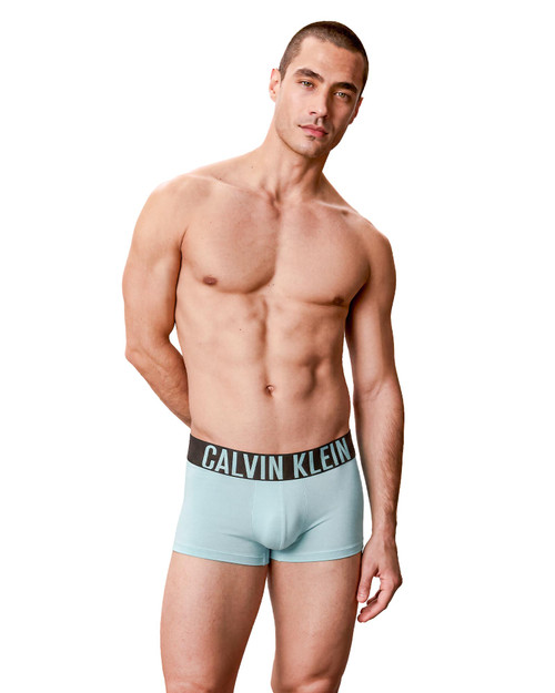 Calvin Klein 3-Pack Intense Power Microfiber Low Rise Trunk Black Goji Berry Aqua Blue NB3611G-6GM | Front View | Mens Boxer Briefs | Topdrawers Underwear for Men