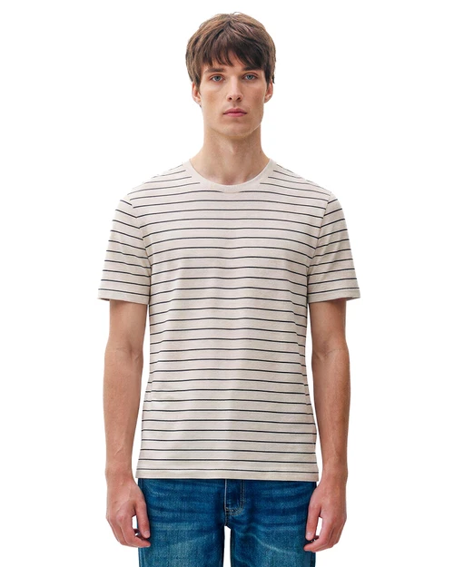 Kuwalla Tee Linen Stripe Tee White KUL-SLT619-0326 | Front View | Mens T-Shirts | Topdrawers Clothing for Men