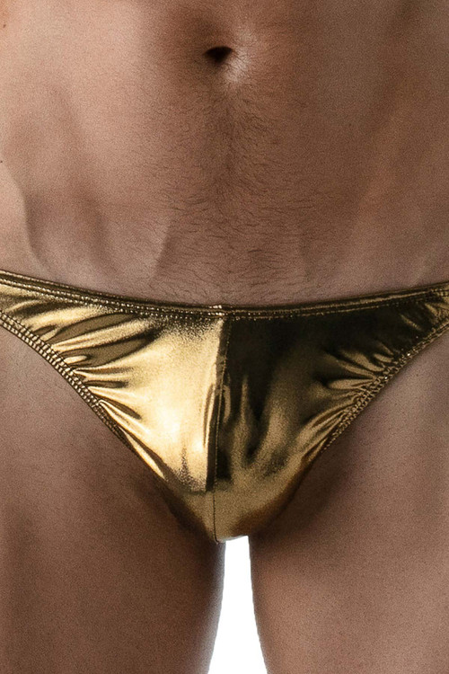 TOF Paris Metal Thong | Gold TOF131 Gold - Mens Thongs - Front View - Topdrawers Underwear for Men
