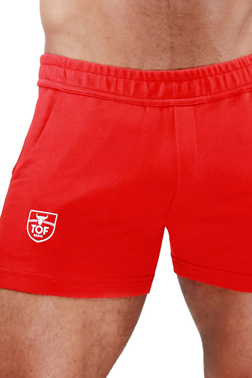 TOF Paris Paris Shorts SH0009 Red/White - Mens Athletic Shorts - Front View - Topdrawers Clothing for Men
