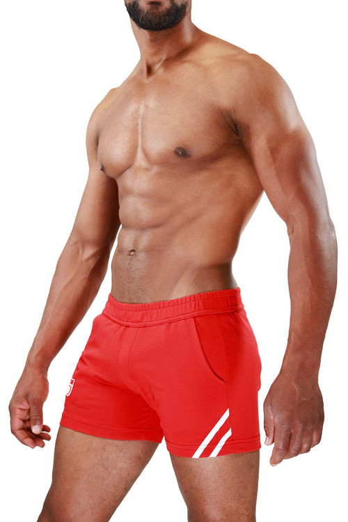 TOF Paris Paris Shorts SH0009 Red/White - Mens Athletic Shorts - Side View - Topdrawers Clothing for Men
