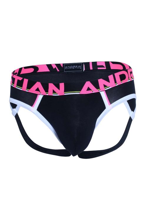Andrew Christian CoolFlex Modal Active Arch Jock w/ Show-It 92086-BL Black - Mens Jock Briefs - Garment View - Topdrawers Underwear for Men
