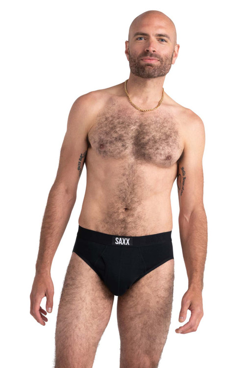 Saxx Ultra Brief w/ Fly | Black SXBR30F-BLA - Mens Briefs - Front View - Topdrawers Underwear for Men
