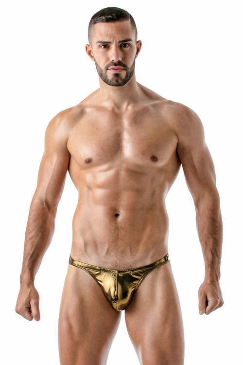 TOF Paris Metal Bikini | Gold TOF129-O Gold - Mens Bikini Briefs - Front View - Topdrawers Underwear for Men
