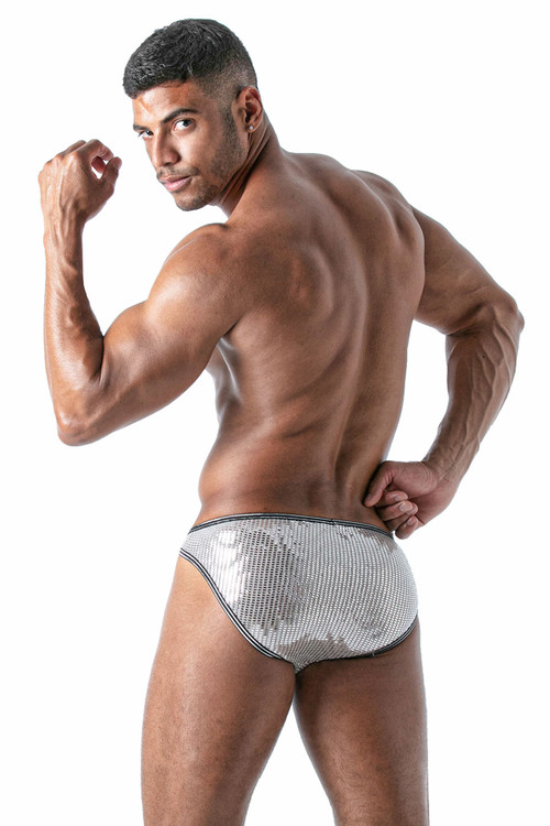 TOF Paris Star Bikini TOF175-A Silver - Mens Briefs - Rear View - Topdrawers Underwear for Men
