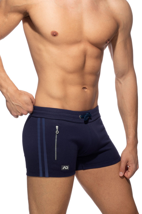 Addicted Zip Pocket Sports Short AD1002-09 Navy Blue - Mens Athletic Shorts - Side View - Topdrawers Clothing for Men
