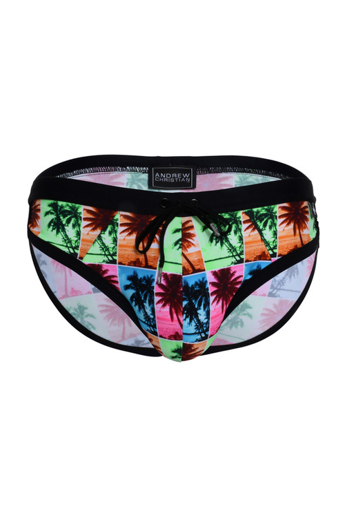 Andrew Christian Island Palms Swim Bikini 7895-MU Multicolour - Mens Swim Brief Swimsuits - Front View - Topdrawers Swimwear for Men
