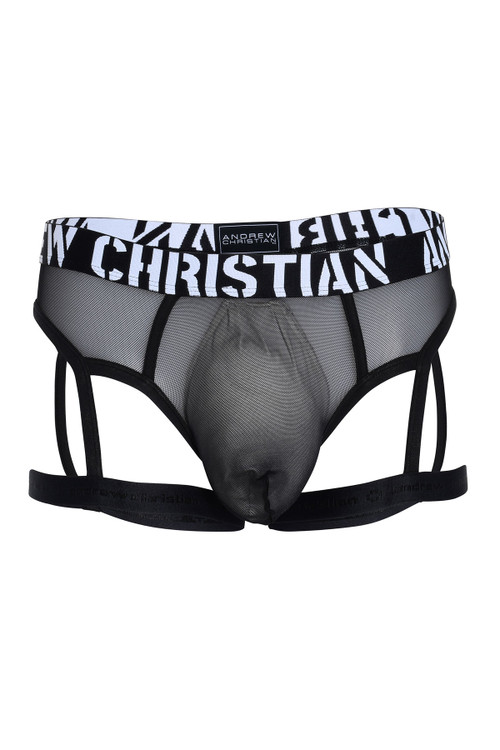 Andrew Christian Sexy Mesh Garter Thong w/ Almost Naked 92462 - Mens Thongs - Garment View - Topdrawers Underwear for Men
