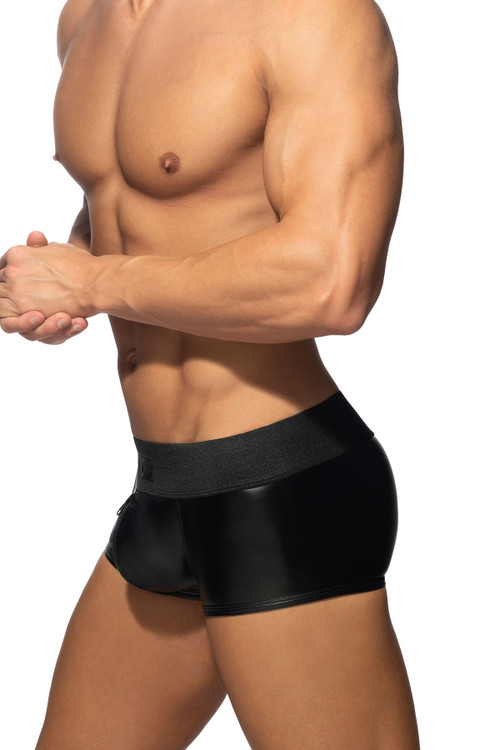 Addicted Fetish Allover Zip Rub Trunk ADF139-10 Black - Mens Fetish Trunk Boxers - Side View - Topdrawers Underwear for Men
