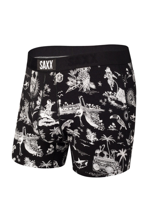Saxx Ultra Boxer Brief w/ Fly | Black Astro Surf And Turf SXBB30F-AST - Mens Boxer Briefs - Front View - Topdrawers Underwear for Men
