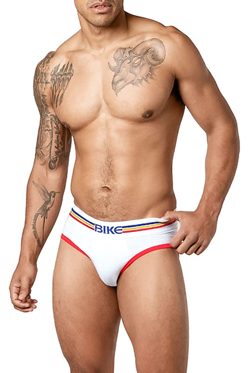 Bike Cotton Brief BAS307WHT White - Mens Briefs - Front View - Topdrawers Underwear for Men

