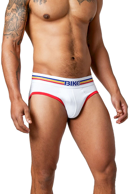 Bike Cotton Brief BAS307WHT White - Mens Briefs - Side View - Topdrawers Underwear for Men
