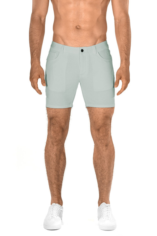 ST33LE Stretch Knit Jeans Shorts | Seaweed ST-1932-SEA - Mens Shorts - Front View - Topdrawers Clothing for Men
