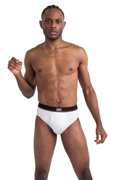Saxx Non-Stop Stretch Cotton Brief SXBR46-WHI | White WHI - Mens Briefs - Front View - Topdrawers Underwear for Men
