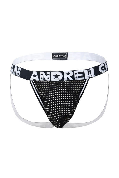 Andrew Christian Almost Naked Mesh Jock | Black 92673 - Mens Jockstraps - Garment View - Topdrawers Underwear for Men
