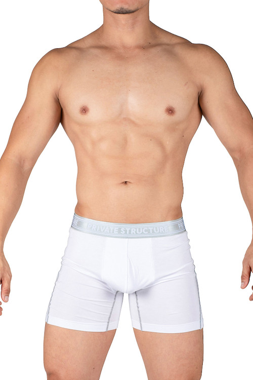 Private Structure Bamboo Viscose Mid Waist Boxer Brief | Bright White | PBUT4380-BTWH  - Mens Boxer Briefs - Front View - Topdrawers Underwear for Men
