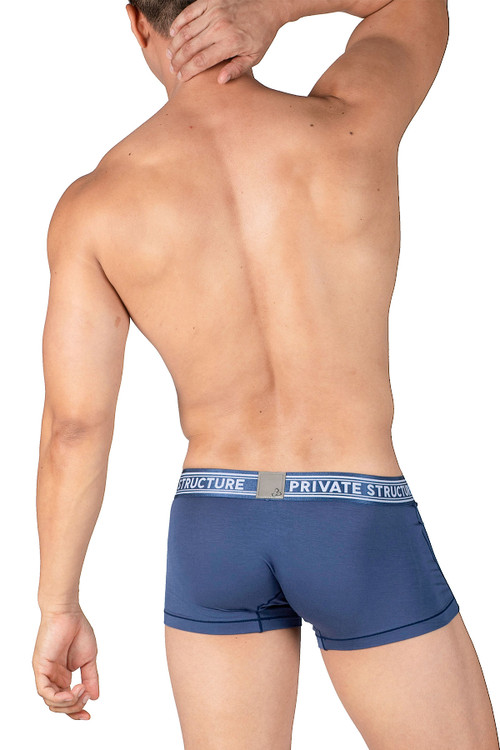 Private Structure Bamboo Viscose Mid Waist Trunk | Citadel Blue | PBUT4379-CTBU  - Mens Boxer Briefs - Rear View - Topdrawers Underwear for Men
